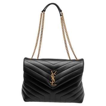 Pre Owned Saint Laurent Black Matelassé Leather Medium Loulou Shoulder Bag