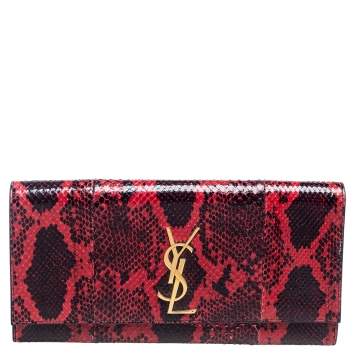 Pre Owned Saint Laurent Red/Black Python Cassandre Clutch