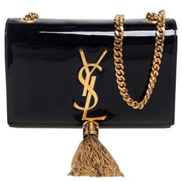 Pre Owned Saint Laurent Black Patent Leather Small Kate Tassel Crossbody Bag