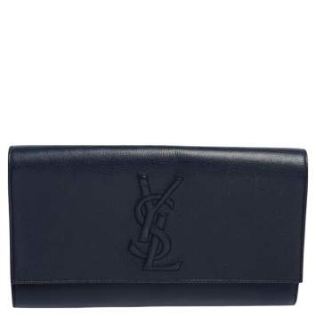 Pre Owned Yves Saint Laurent Blue Leather Belle De Jour Flap Clutch