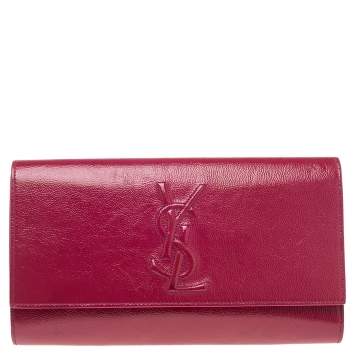 Pre Owned Yves Saint Laurent Magenta Patent Leather Belle De Jour Flap Clutch