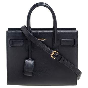 Pre Owned Saint Laurent Black Leather Nano Classic Sac De Jour Tote