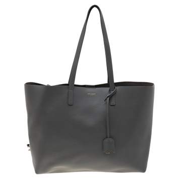 Pre Owned Saint Laurent Grey Leather E/W Shopper Tote