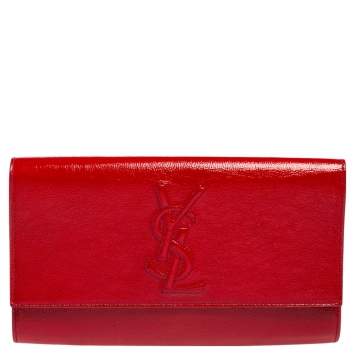 Pre Owned Yves Saint Laurent Red Patent Leather Belle De Jour Flap Clutch