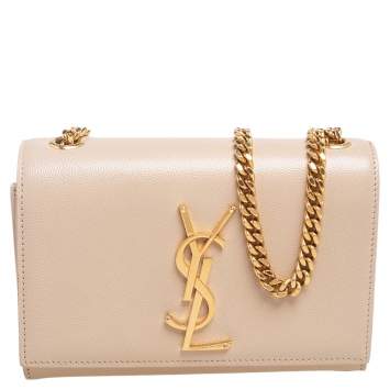 Pre Owned Saint Laurent Beige Leather Small Kate Shoulder Bag