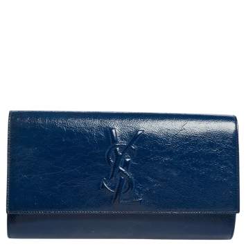 Pre Owned Yves Saint Laurent Blue Patent Leather Belle De Jour Flap Clutch