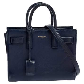 Pre Owned Saint Laurent Dark Blue Leather Nano Classic Sac De Jour Tote