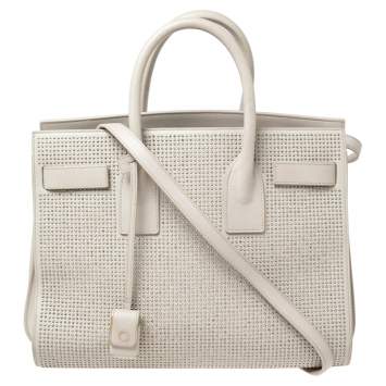 Pre Owned Saint Laurent Off White Leather Small Studded Classic Sac De Jour Tote