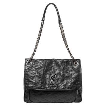 Pre Owned Saint Laurent Black Aged Leather Large Niki Shoulder Bag