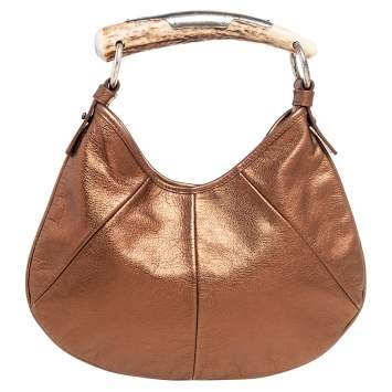 Pre Owned Yves Saint Laurent Bronze Leather Mini Mombasa Hobo