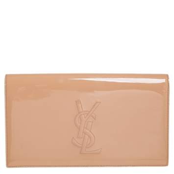 Pre Owned Saint Laurent Beige Patent Leather Belle De Jour Flap Clutch