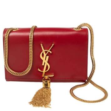 Pre Owned Saint Laurent Red Leather Small Kate Tassel Crossbody Bag
