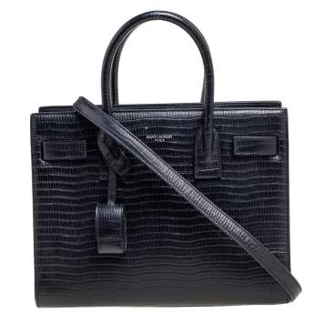 Pre Owned Saint Laurent Black Lizard Embossed Leather Baby Classic Sac De Jour Tote