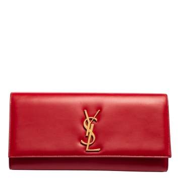 Pre Owned Saint Laurent Red Leather Monogram Cassandre Clutch