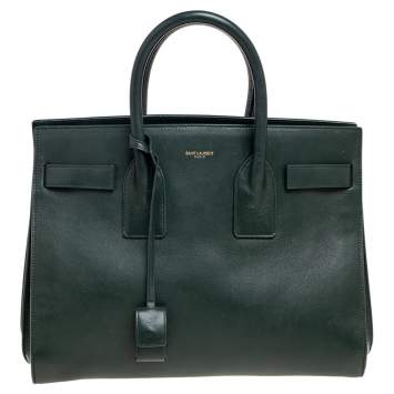 Pre Owned Saint Laurent Green Leather Small Classic Sac De Jour Tote