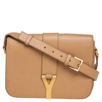 Pre Owned Saint Laurent Beige Leather Medium Chyc Flap Shoulder Bag