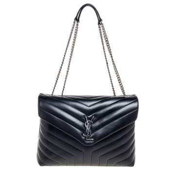 Pre Owned Saint Laurent Black Matelassé Leather Medium Loulou Shoulder Bag