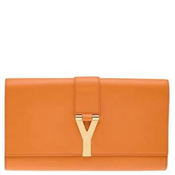 Pre Owned Saint Laurent Orange Leather Y-Ligne Clutch