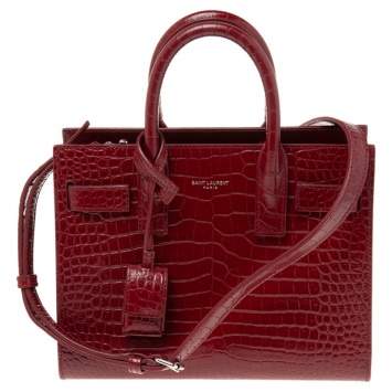 Pre Owned Saint Laurent Red Croc Embossed Leather Nano Classic Sac De Jour Tote