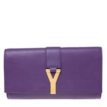 Pre Owned Yves Saint Laurent Purple Leather Y-Ligne Clutch