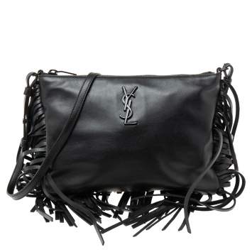 Pre Owned Saint Laurent Black Leather Fringe Shoulder Bag