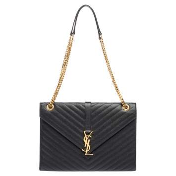 Pre Owned Saint Laurent Black Leather Large Cassandre Flap Shoulder Bag 