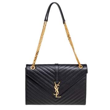 Pre Owned Saint Laurent Black Matelassé Leather Large Cassandre Flap Bag