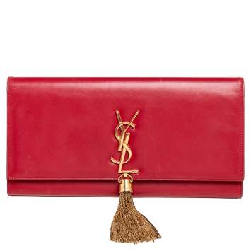Pre Owned Saint Laurent Red Leather Kate Tassel Clutch