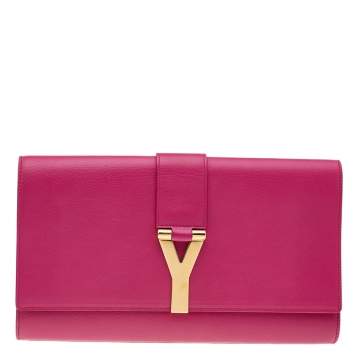Pre Owned Saint Laurent Pink Leather Y-Ligne Clutch