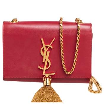 Pre Owned Saint Laurent Red Leather Small Kate Tassel Crossbody Bag