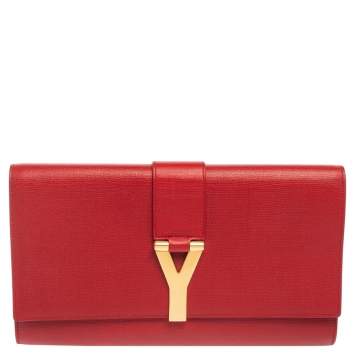 Pre Owned Saint Laurent Red Leather Ligne Y Clutch