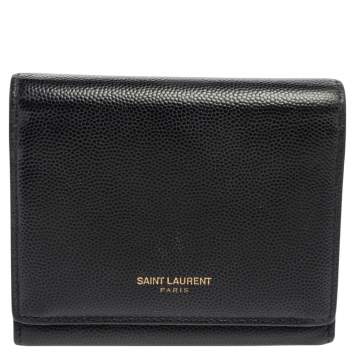 مملوكة مسبقًا Saint Laurent Black Leather Trifold Wallet