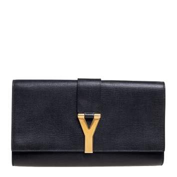 Pre Owned Saint Laurent Black Leather Ligne Y Clutch