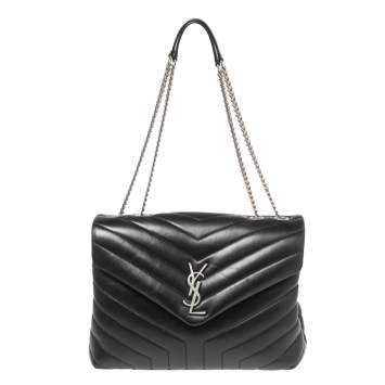 Pre Owned Saint Laurent Black Matelassé Leather Medium LouLou Shoulder Bag
