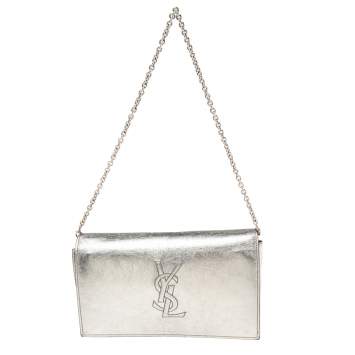 Pre Owned Saint Laurent Silver Leather Belle de Jour Chain Clutch