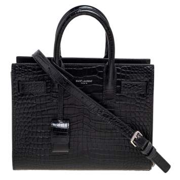 Pre Owned Saint Laurent Black Croc Embossed Leather Nano Classic Sac De Jour Tote
