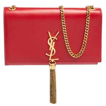 Pre Owned Saint Laurent Red Leather Kate Tassel Shoulder Bag