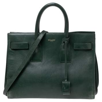Pre Owned Saint Laurent Green Leather Small Classic Sac De Jour Tote