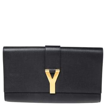 Pre Owned Saint Laurent Black Leather Ligne Y Clutch