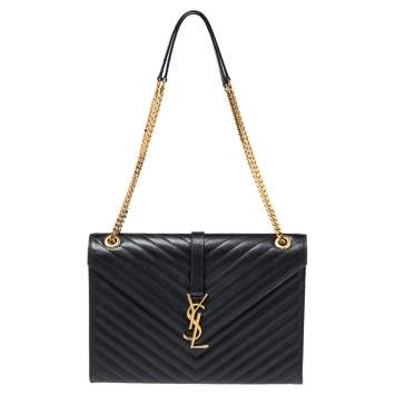 Pre Owned Saint Laurent Black Quilted Leather Envelope Shoulder Bag
