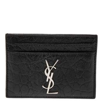 Pre Owned Saint Laurent Black Croc Embossed Leather Monogram Card Holder 