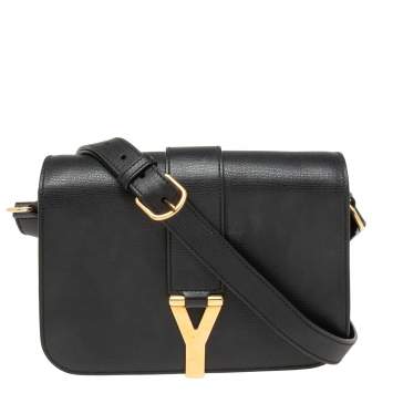 Pre Owned Saint Laurent Black Leather Ligne Y Shoulder Bag