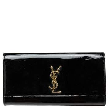 Pre Owned Saint Laurent Black Patent Leather Kate Monogram Clutch