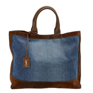 Pre Owned  Saint Laurent Blue/Brown Denim And Suede Tote