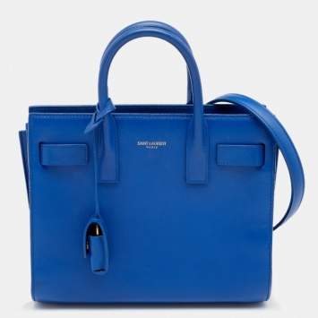 Pre Owned Saint Laurent Blue Leather Nano Classic Sac De Jour Tote