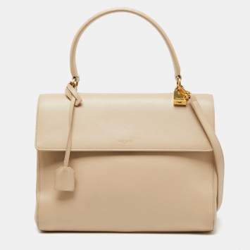 Pre Owned Saint Laurent Beige Leather Medium Moujik Top Handle Bag