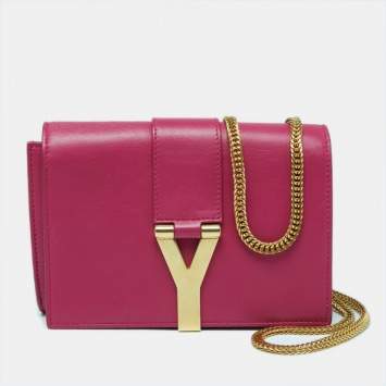 Pre Owned Saint Laurent Fuchsia Leather Mini Chyc Crossbody Bag