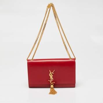 Pre Owned Saint Laurent Red Leather Medium Kate Tassel Shoulder Bag