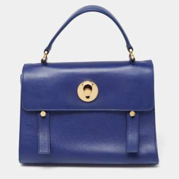 Pre Owned Saint Laurent Blue Leather and Fabric Muse Two Bag