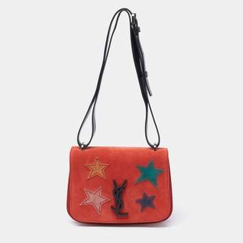 مملوكة مسبقًا Saint Laurent Brick Brown Suede Star Patchwork Spontini Shoulder Bag